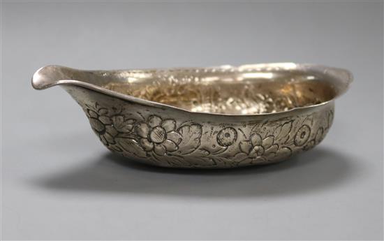 A George III silver pap boat, London, 1799, with later embossed decoration, 12.6cm.